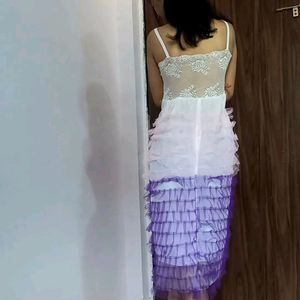 Dreamy Korean Padded Mesh Back Frill Dress