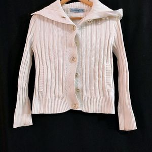 Women White Ribbed Sweater