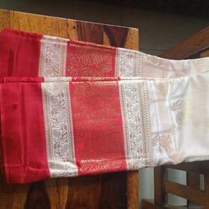 Art Silk Saree_red And White