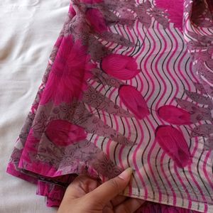 Pink Flower Print Saree