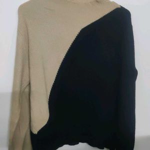 Black And Beige Woollen Top