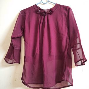 WINE COLOR 3/4 BELL SLEEVES TOP