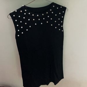 Black Embellished Slim Fit Top