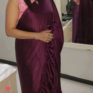 Magenta Ruffle Saree With Light Pink Blouse