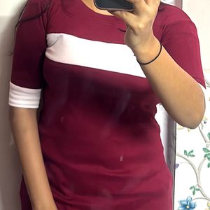 Discount At Round Neck Maroon & White One Piece