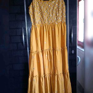 Vishudh Bright Yellow Floral Anarkali With Dupatta