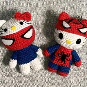 Crochet Hello Kitty X Spiderman Keychain