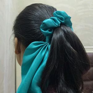 Green Satin Tail Scrunchy And Bow