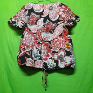 Korean Branded Floral Design Printed Top Tunic Red