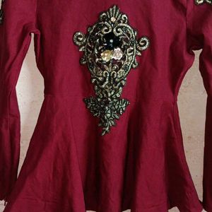 PG Trendy Designer Party Top Flared Maroon