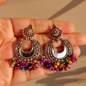 Silver Oxidised Chandbali Earrings