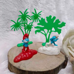 Smurf Mc Donald's Miniature 2 Pcs White And Red