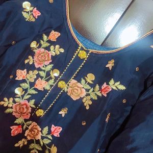 Navy Blue Sharara Suit With Dupatta, Bust 42