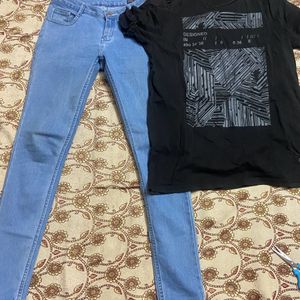 Blue Denim With Branded T-Shirt