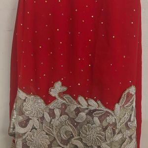 Georgette Stone Work Red Saree