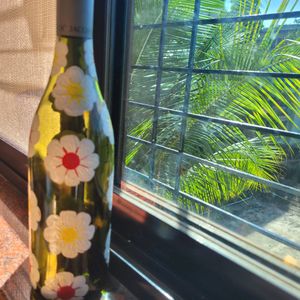 Wine Bottle With Floral Painting