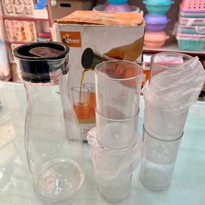 Plastic Jug + 6 Glasses