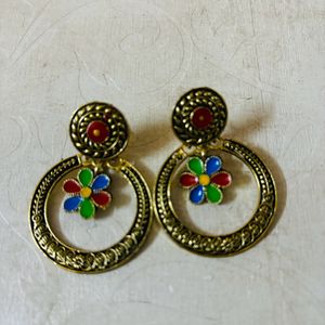 Multi Colour Antique Gold Earing