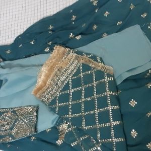 Blue Anarkali Suit With Heavy Dupatta