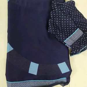 Blue Saree With Designer Blouse