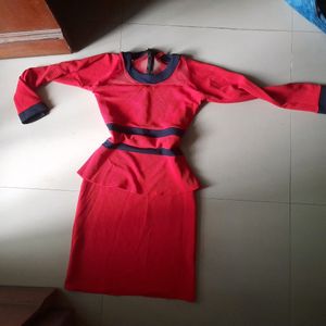 Red Stretchable Sweater Dress Pencil Skirt winter