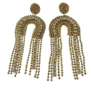 Long U Shap Gold Earrings Crystal Drops & Danglers