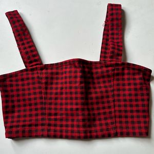 Red And Black Checks Crop Top