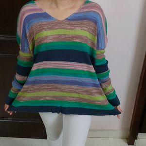 Women Multicolour Striped Oversized Sweater