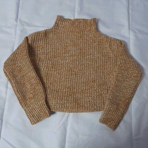 Crop High Neck Knitted Jumper