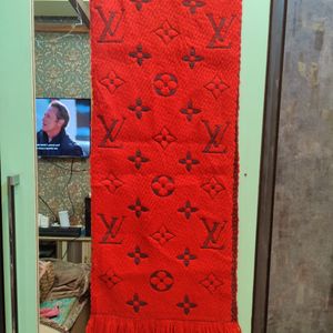 Authentic Louis Vuitton Red Wool Logomania Scarf