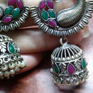 Oxidized Silver Jhumkas