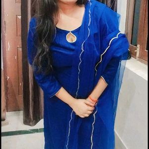 Beautiful Blue Kurti Pant With Net Duppta