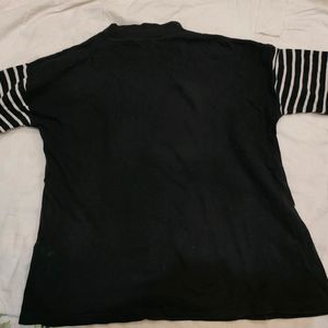 Black Tshirt With Stripes Sleeves