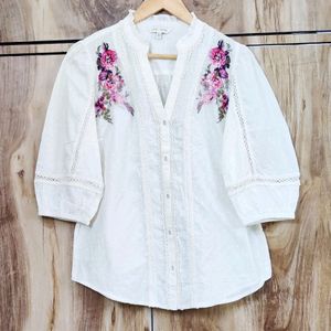 Off White Embroidery Work Shirt Size-40