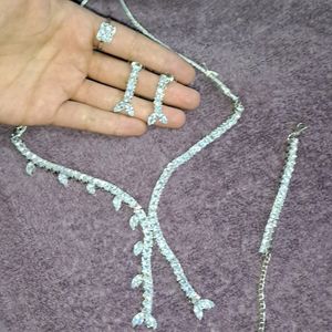 Crytal Ad Silver Diamond Necklace Set