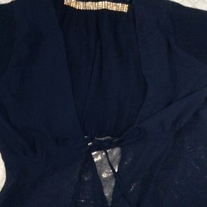 Navy Blue Top With A Beautiful Georgette Jacket ,