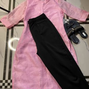 Women Cute Pink Kurta Nd Black Pant Wth Flat