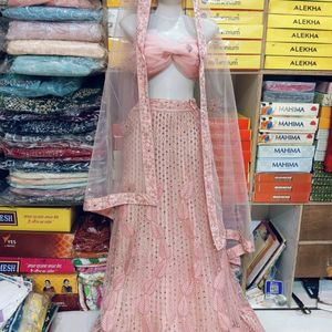 Pink Net Lehenga