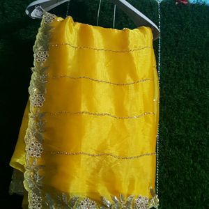 Beautiful hand work yellow saree