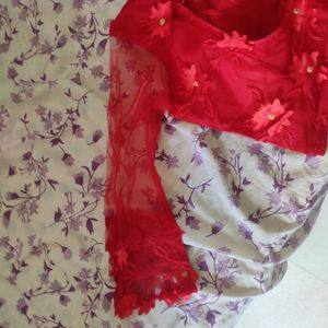 Red Padded Net Embroidered Blouse