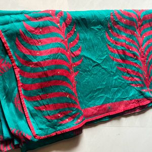 Crape Red Nd Green Combination Saree