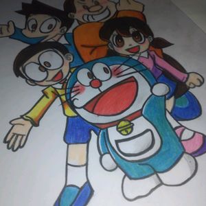 Doremon With His Family Drawing