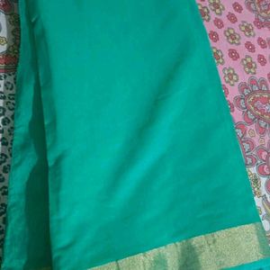 Unused Green Cotton Blend Saree