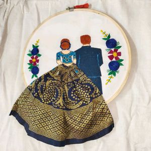 Couple Hand Embroidered Wooden Hoop