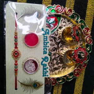 Rakhi With Plate And Chawal Roli For Brother