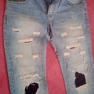 Rough Biker Torn Jeans