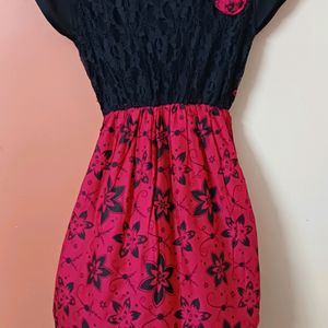 Black And Pink Floral Lace Top