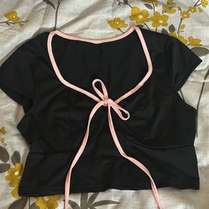 Cute Pink Bow Detailed Crop Top