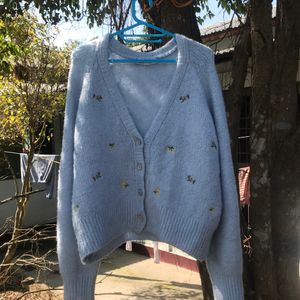 Zara Fuzzy Embroidered Cardigan