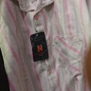 New White And  Light Pink Stripes Shirt